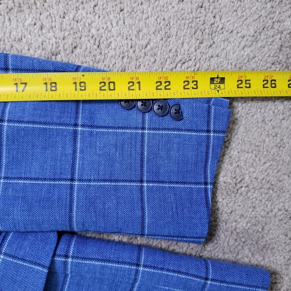 Crown & Ivy Blazer Mens 40S Blue Windowpane Linen Cotton 2 Button Suit Jacket - Picture 9 of 11